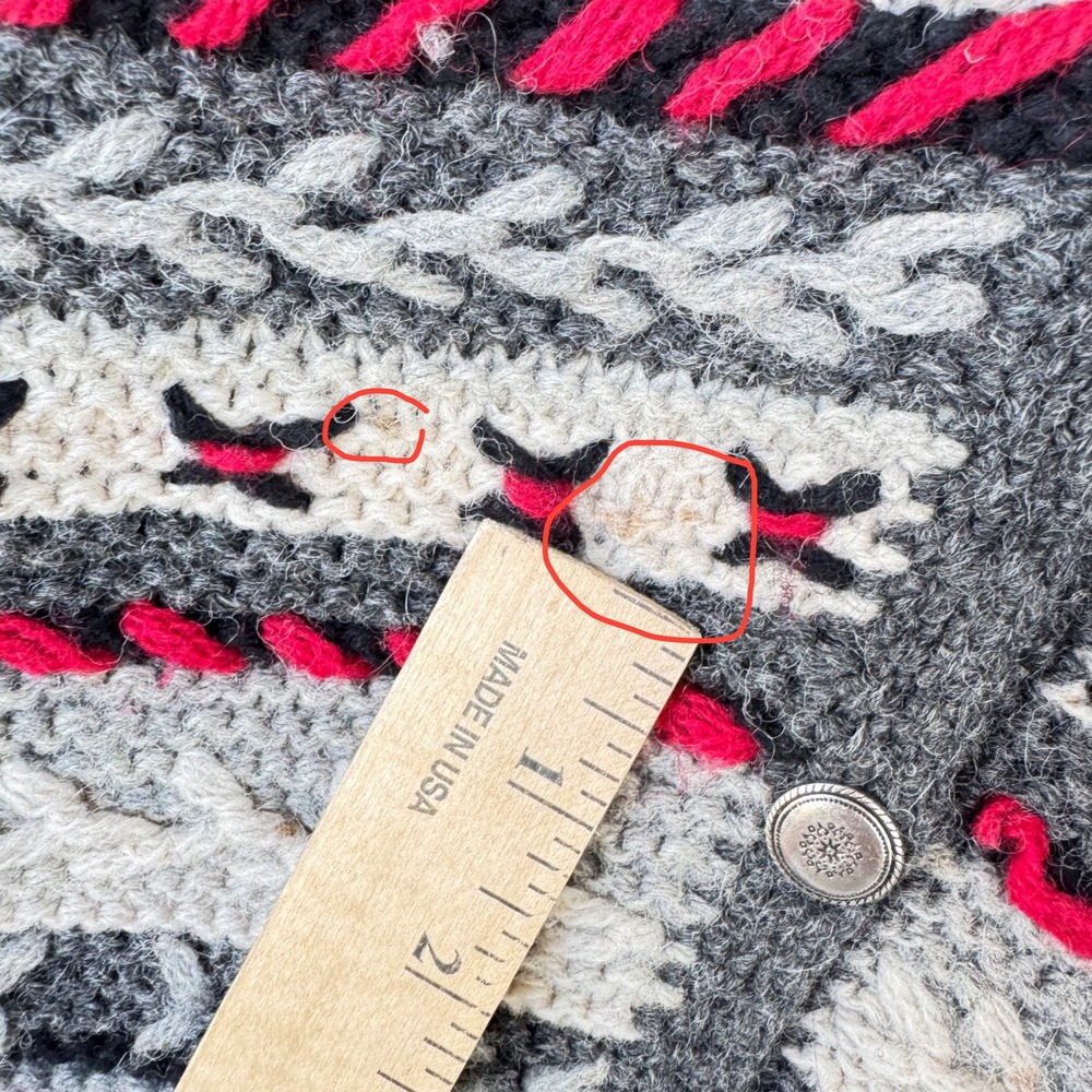 Talbots Small Hand Knit Wool Fair Isle Cardigan Sweater Gray Red Grannycore VTG - Picture 8 of 8